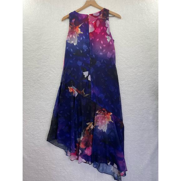 DONNA KARAN Sleeveless Dress Women's 8 Purple Floral Evening  Midi Asymmetrical - Picture 6 of 15